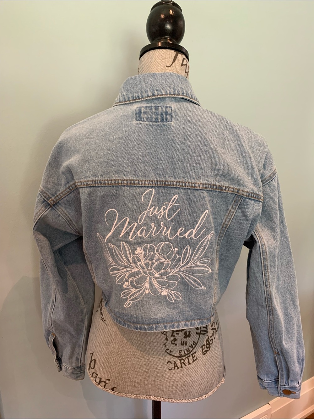 Light Wash Denim "Just Married" Cropped Jacket